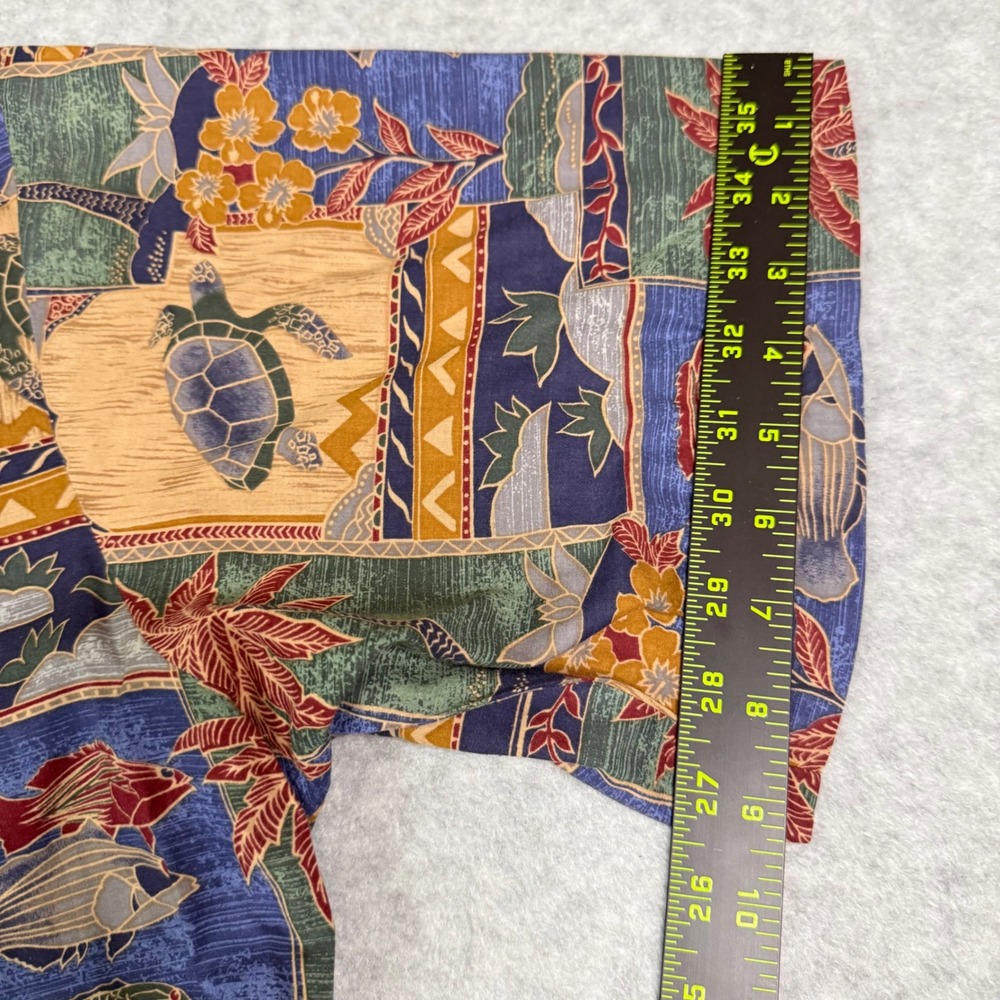 Tori Richard Mens 2XL Cotton Lawn Hawaiian Shirt Sea Turtle Fish Palm Tree Blue - Picture 9 of 12